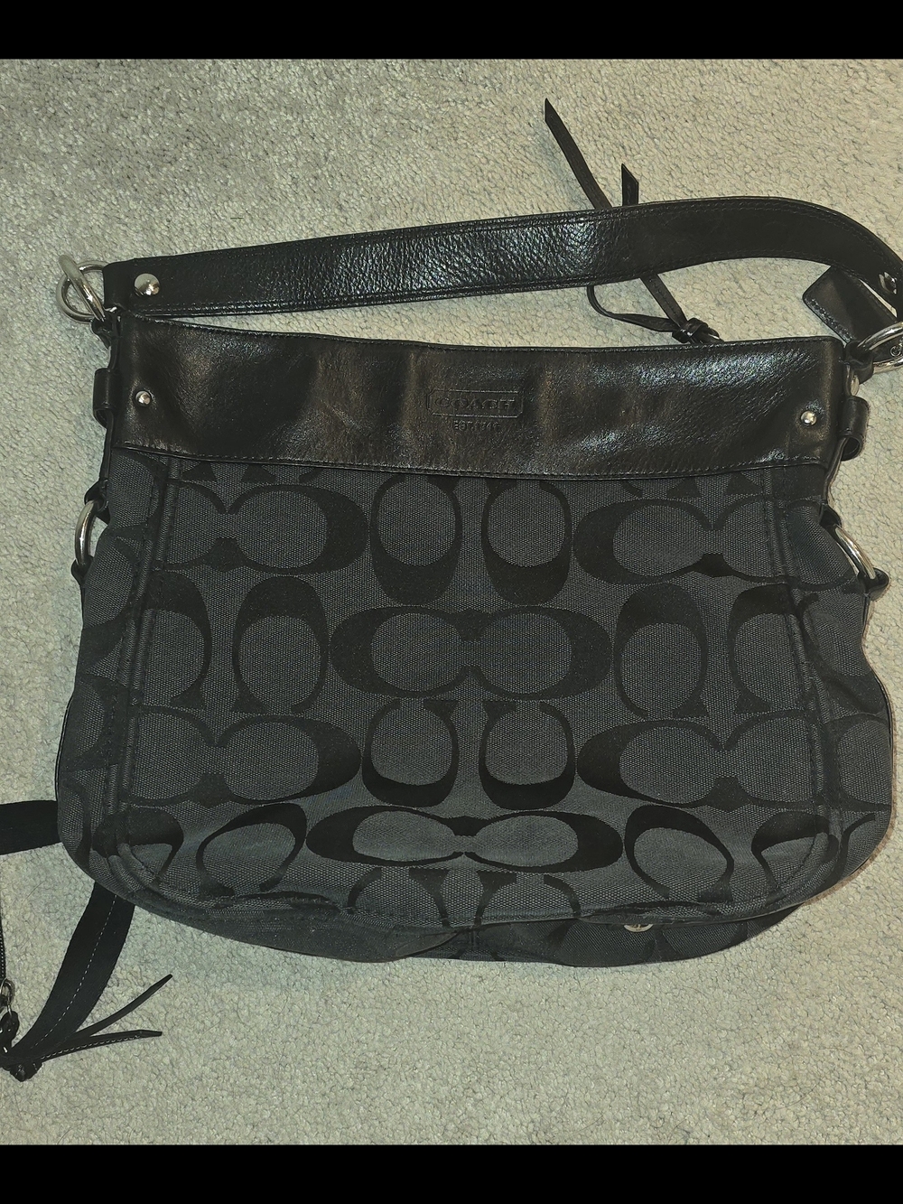 Coach Black Signature Canvas Shoulder Bag with Leather Accent